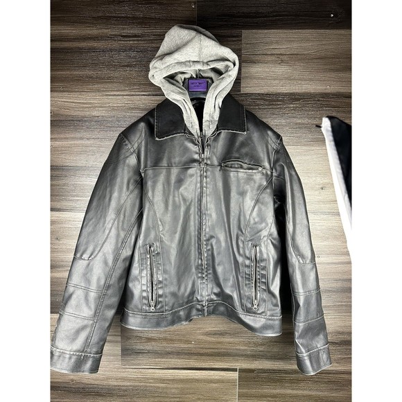 Kenneth‎ Cole Reaction Mens Aviator Jacket Black Fleece Hood Collar Zipper Large - Picture 1 of 7